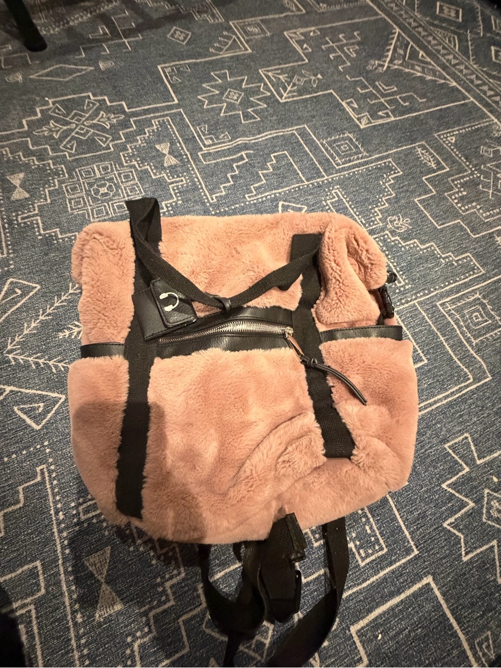 Faux Shearling Backpack Tote in Blush Pink - Unbranded